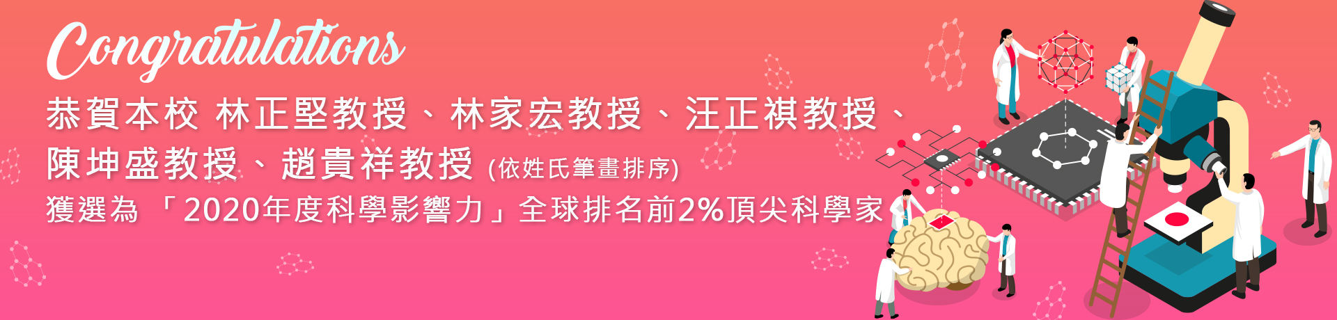 「2020年度科學影響力」排名前2%頂尖科學家